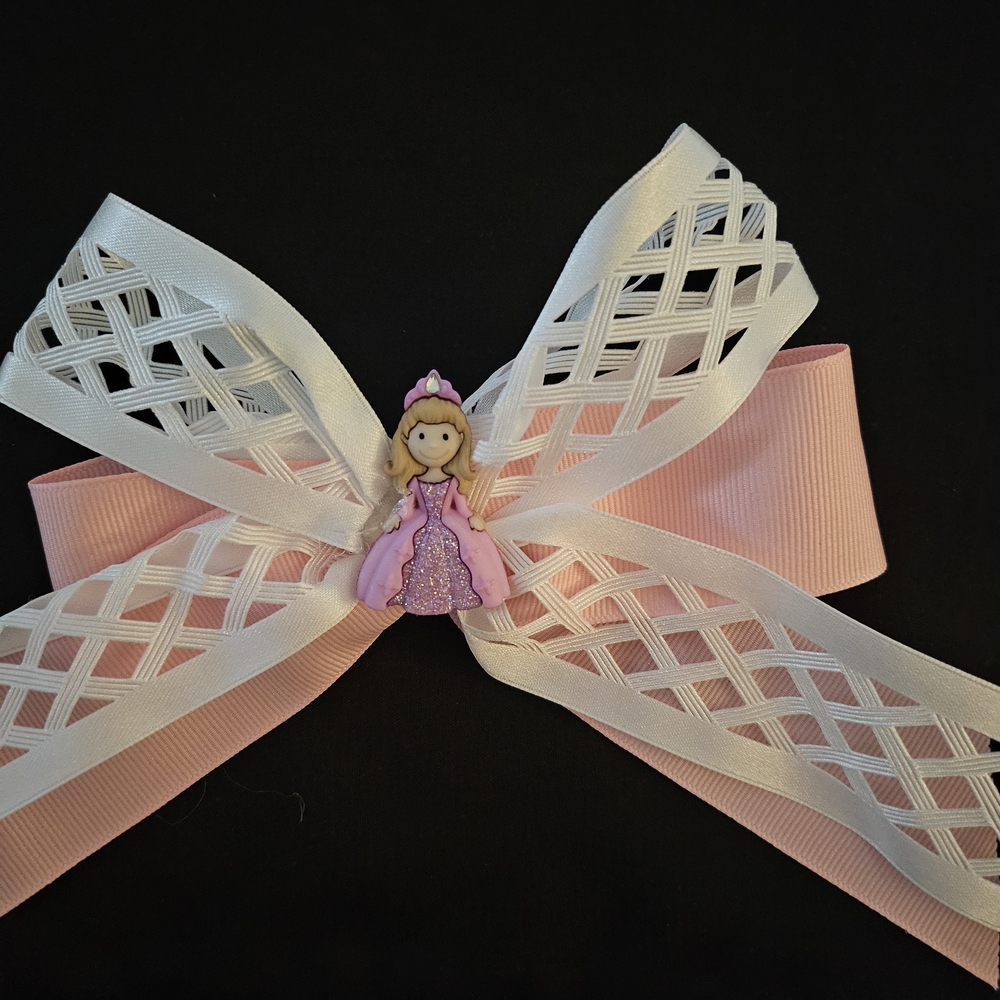 Pink and White Princess Hair Bow